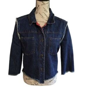William B. Crop freyed edge Jean Jacket Large Distressed Grunge Boho